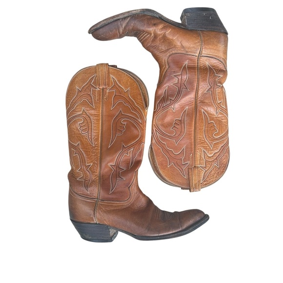 Hondo Men’s Brown Leather Cowboy Boots Sz 10B Western Rodeo Corral Mexican Made - Picture 1 of 7